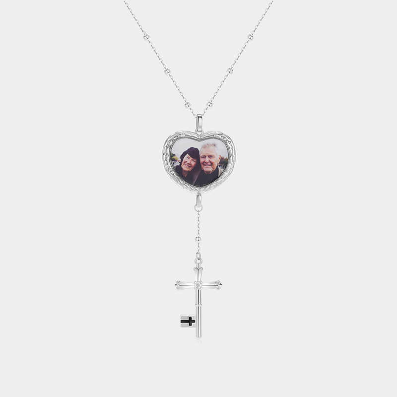 Personalized Brass Round Photo Prayer Bead Necklace Jewelry Gift for Her