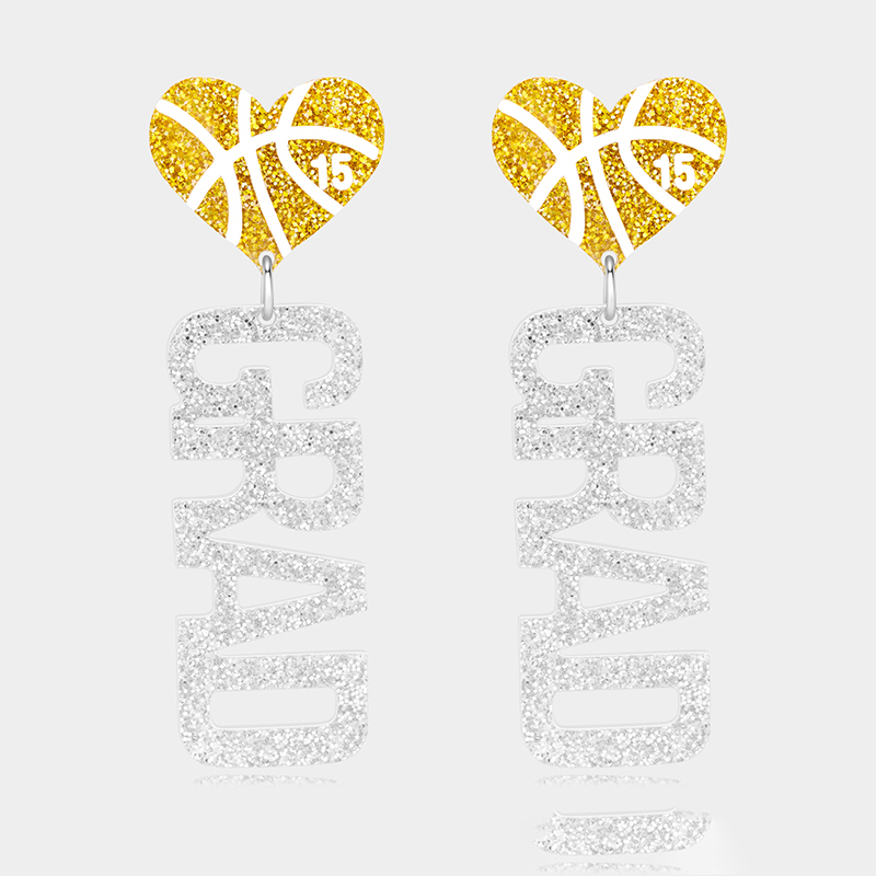 Personalized Acrylic Basketball Heart Earrings with Custom Name and Number