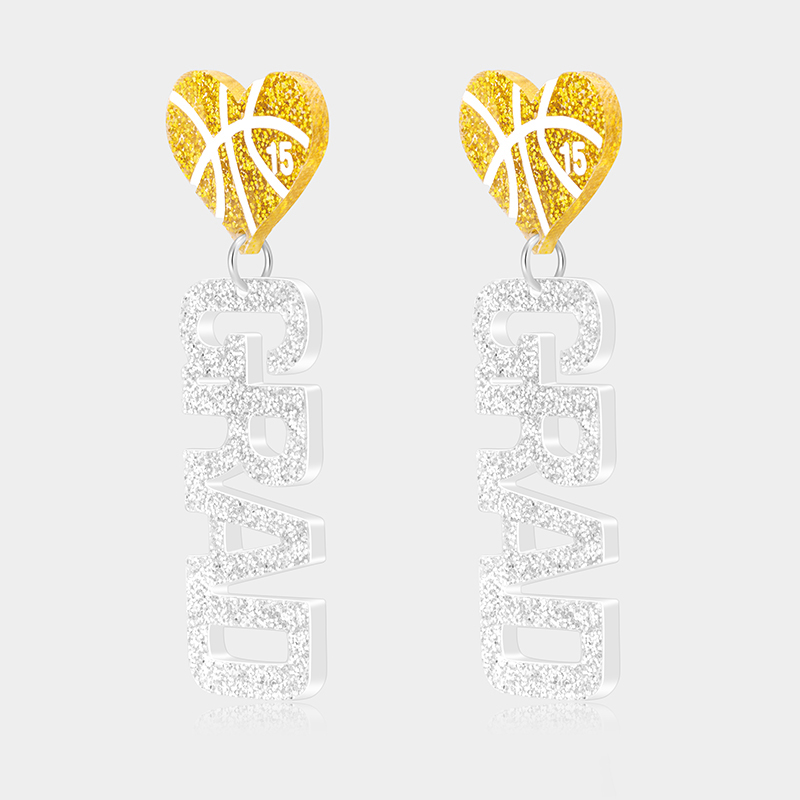 Personalized Acrylic Basketball Heart Earrings with Custom Name and Number