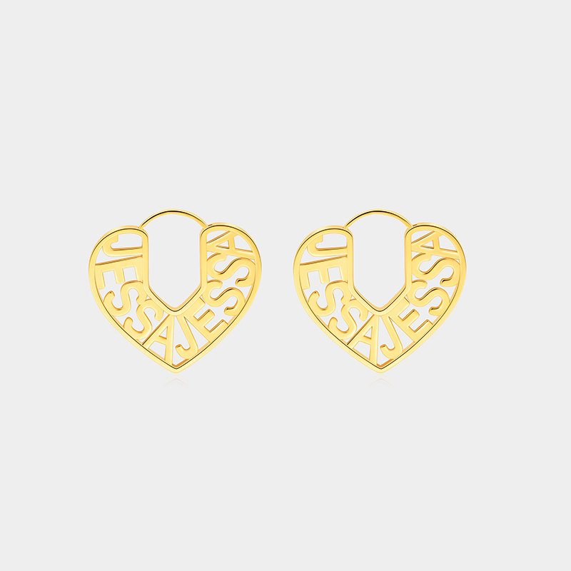 Personalized Custom Name Engraved Heart Outline Dangle Earrings