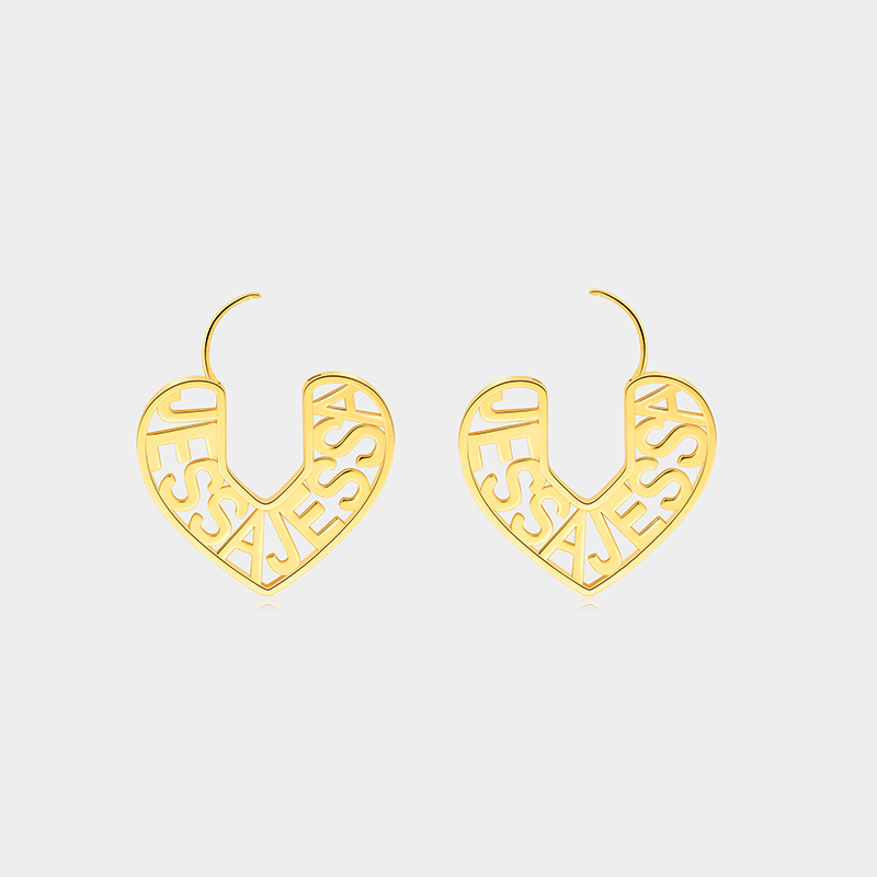 Personalized Custom Name Engraved Heart Outline Dangle Earrings