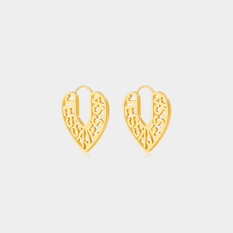 Personalized Custom Name Engraved Heart Outline Dangle Earrings