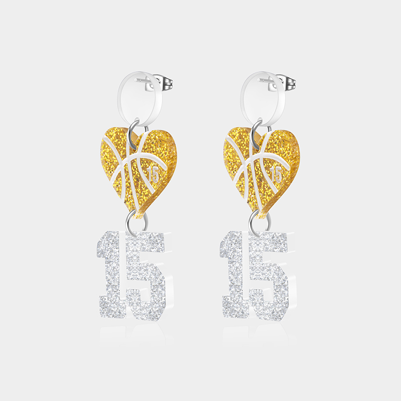 Personalized Acrylic Basketball Heart Hanging Numbers Earrings with Custom Name and Number