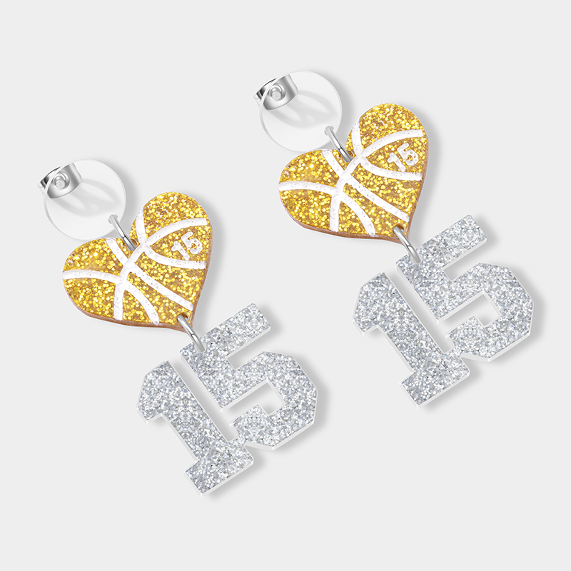 Personalized Acrylic Basketball Heart Hanging Numbers Earrings with Custom Name and Number