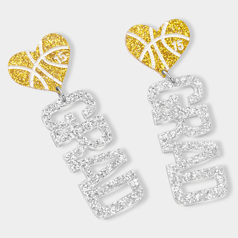 Personalized Acrylic Basketball Heart Earrings with Custom Name and Number