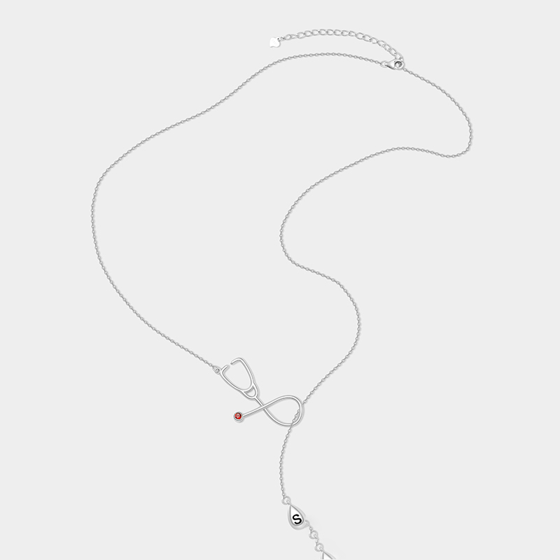 Personalized Personalized Stethoscope Y-Shaped Stethoscope Necklace – Customizable with birthstone and letter teardrop pendant 925 Sterling Silver Gifts for Her