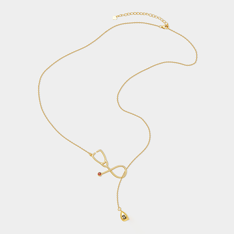 Personalized Personalized Stethoscope Y-Shaped Stethoscope Necklace – Customizable with birthstone and letter teardrop pendant 925 Sterling Silver Gifts for Her