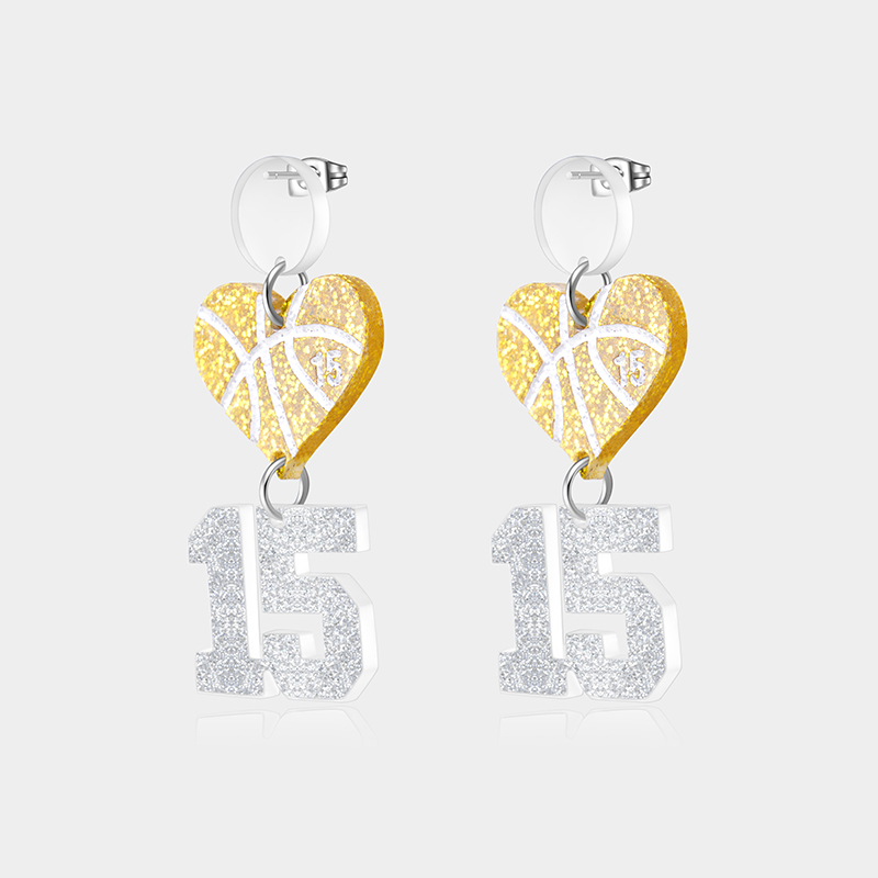 Personalized Acrylic Basketball Heart Hanging Numbers Earrings with Custom Name and Number