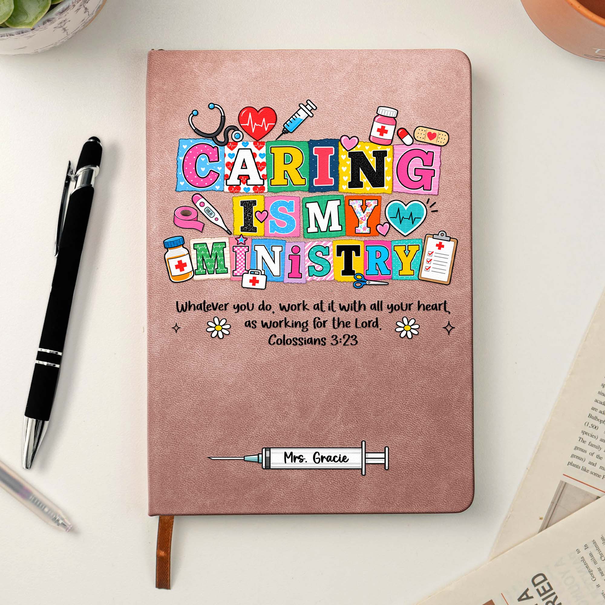 Personalized Nursing, Caring, Healing Is My Ministry Gift For Nurse, Doctor, Healthcare Journal