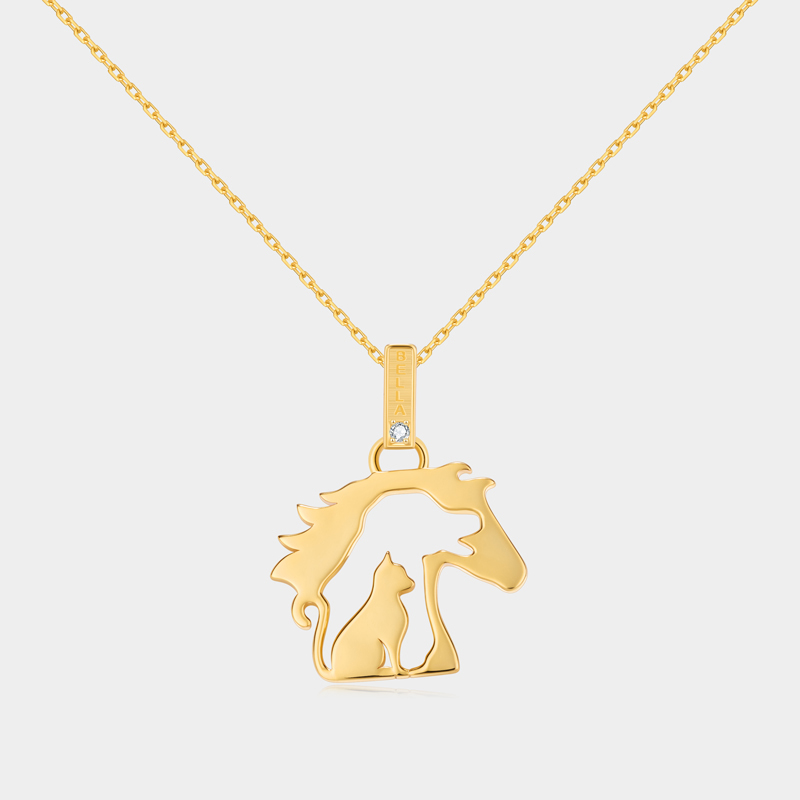 Personalized Sterling Silver Horse and Cat Silhouette Necklace with Custom Name Engraving Ideal Gifts for Women for Valentine's Day and Birthday