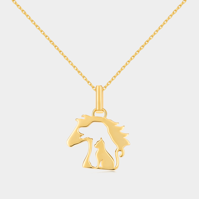 Personalized Sterling Silver Horse and Cat Silhouette Necklace with Custom Name Engraving Ideal Gifts for Women for Valentine's Day and Birthday