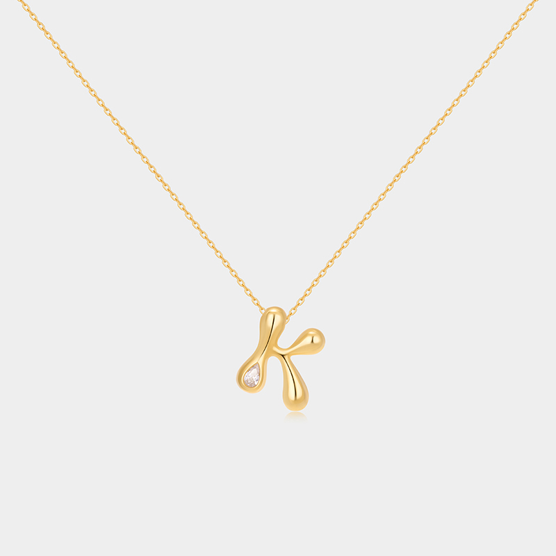 Personalized Sterling Silver Liquid Streamline Letter Necklace Custom Letter with Teardrop Rhinestone Accent Ideal Gifts for Her Valentine's Day Birthday