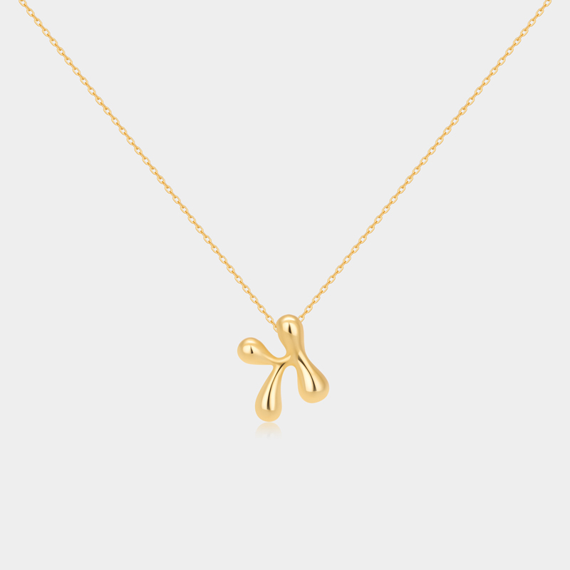 Personalized Sterling Silver Liquid Streamline Letter Necklace Custom Letter with Teardrop Rhinestone Accent Ideal Gifts for Her Valentine's Day Birthday