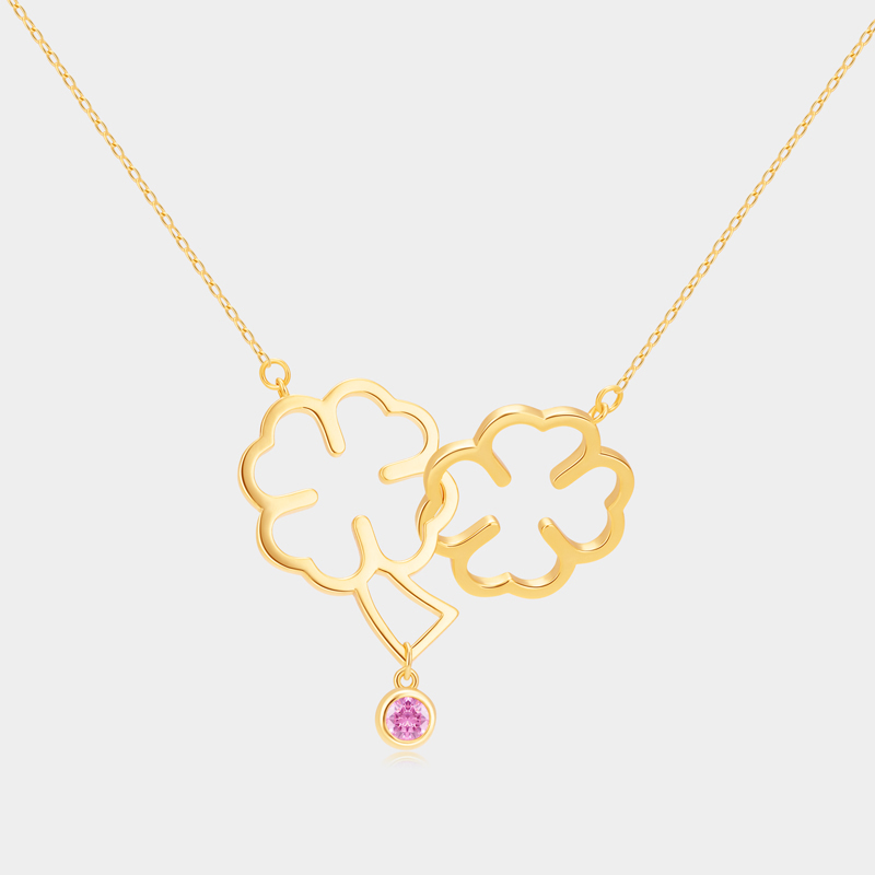 Personalized Sterling Silver Double Four-Leaf Clover Necklace with Custom Birthstone Accent Ideal Gifts for Her Valentine's Day Birthday