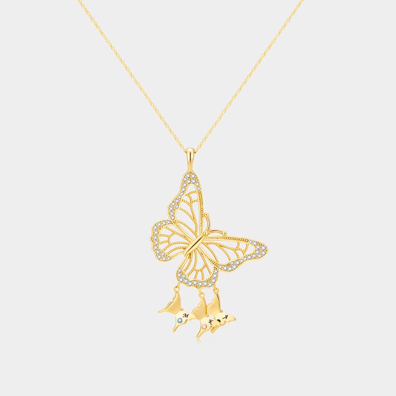 Personalized Sterling Silver Butterfly Family Pendant Necklace with Custom Letter Design Ideal Gifts for Her Valentine's Day Birthday