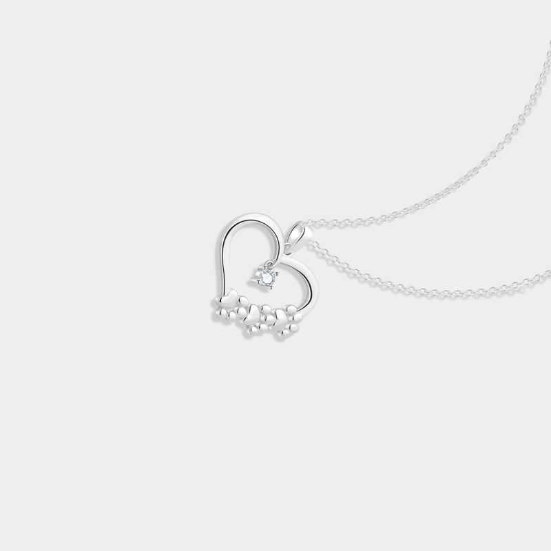 Personalized Sterling Silver Claw Print Interlocked Heart Pendant Necklace with Custom Birthstone Accent Perfect Gifts for Pet Lovers