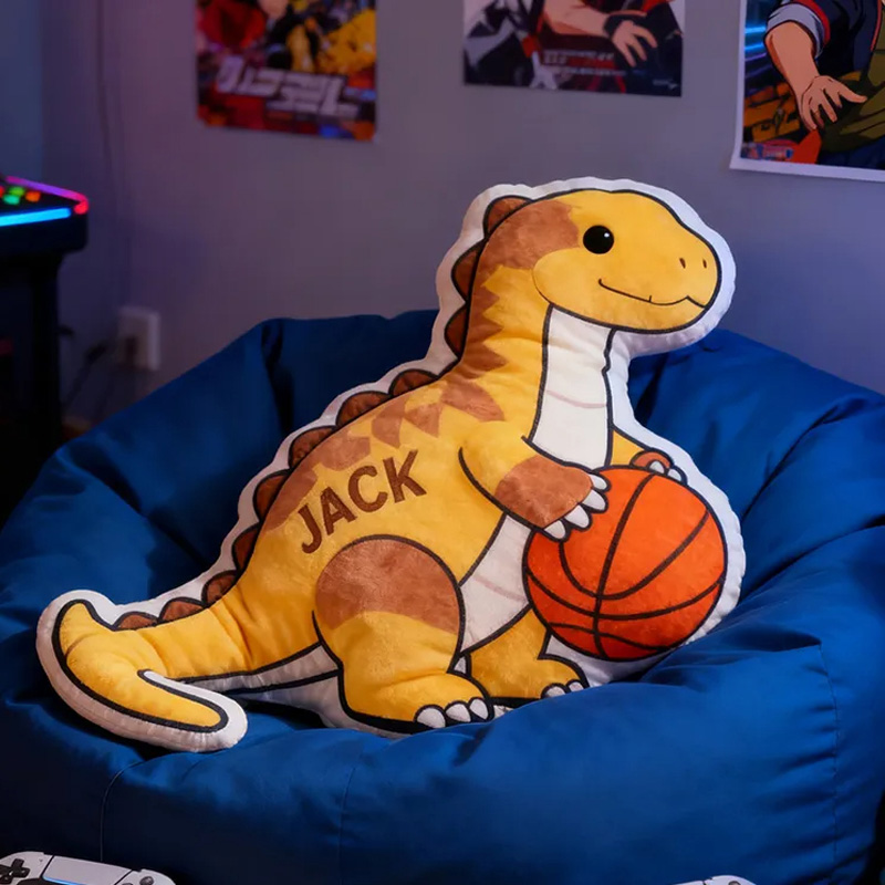 Personalized Dinosaur Basketball Pillow with Custom Name for Kids and Sports Fans