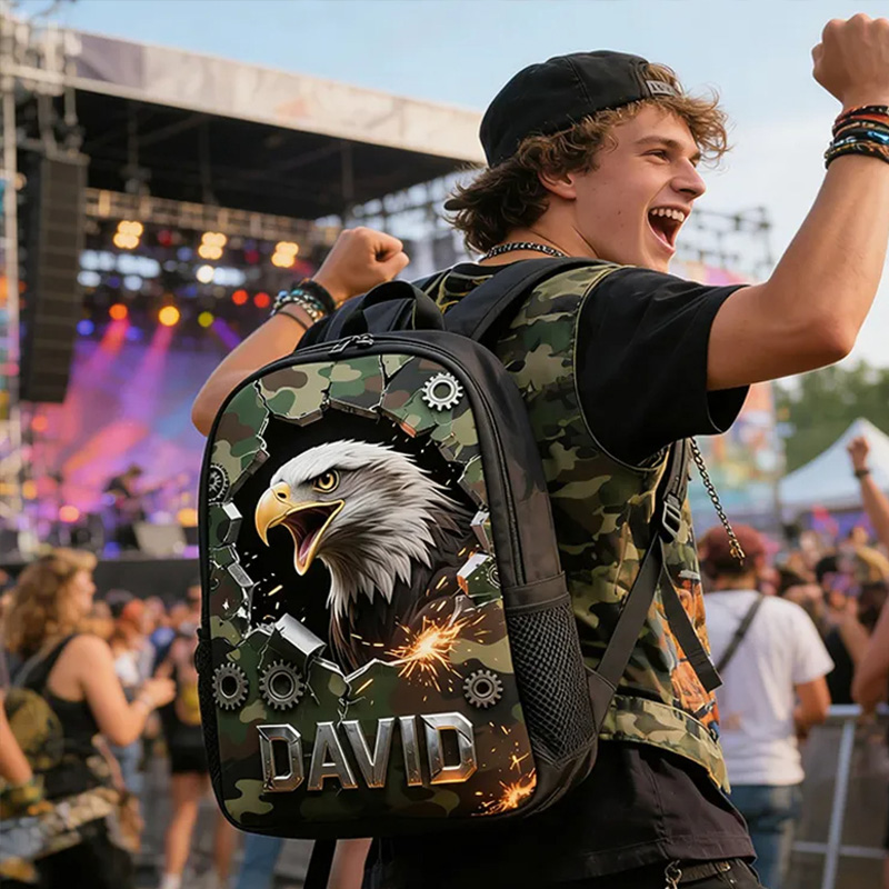 Personalized Mascot Backpack with Custom Name and Camo Design for Football and Outdoor Enthusiasts