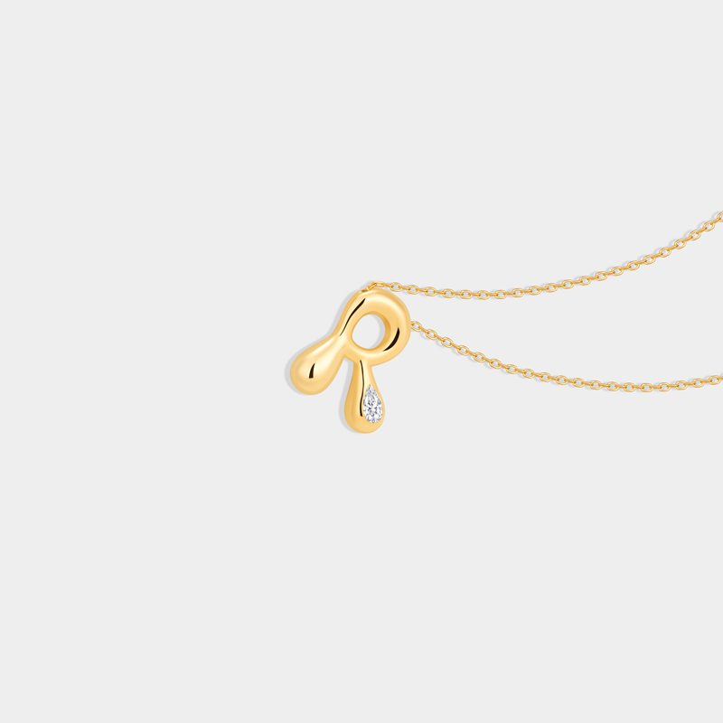 Personalized Sterling Silver Liquid Streamline Letter Necklace Custom Letter with Teardrop Rhinestone Accent Ideal Gifts for Her Valentine's Day Birthday