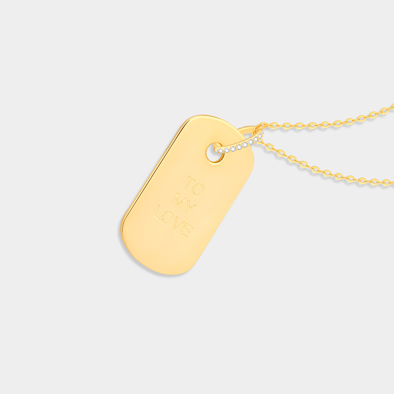 Personalized Minimalist Silver Tag Necklace Custom Engraved with Personalized Love Message