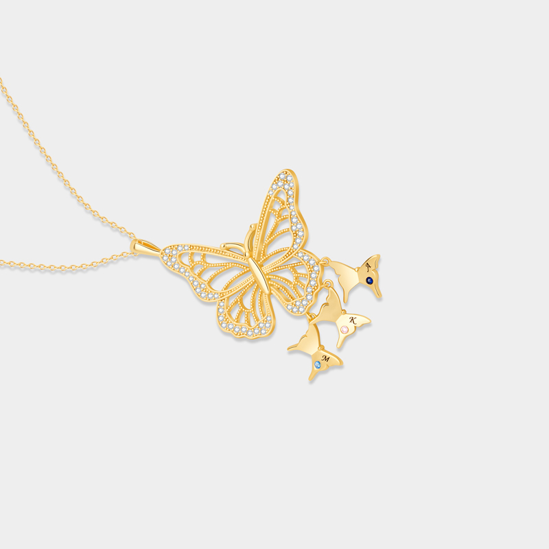 Personalized Sterling Silver Butterfly Family Pendant Necklace with Custom Letter Design Ideal Gifts for Her Valentine's Day Birthday