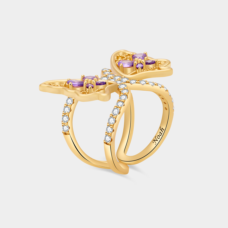 Personalized Sterling Silver Butterfly Family Ring with Custom Detail Perfect Gifts for Romantic Gals Ideal for Valentine's Day Birthday