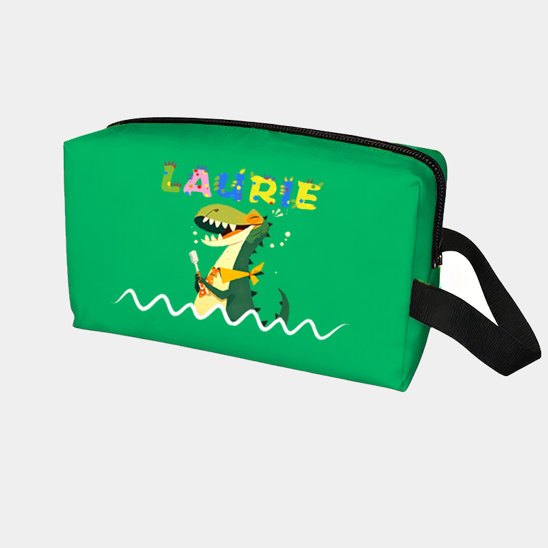Personalized Fun Cartoon Dinosaur Brushing Teeth Print Toiletry Bag Custom Name for Kids Travel Gifts and Daily Use