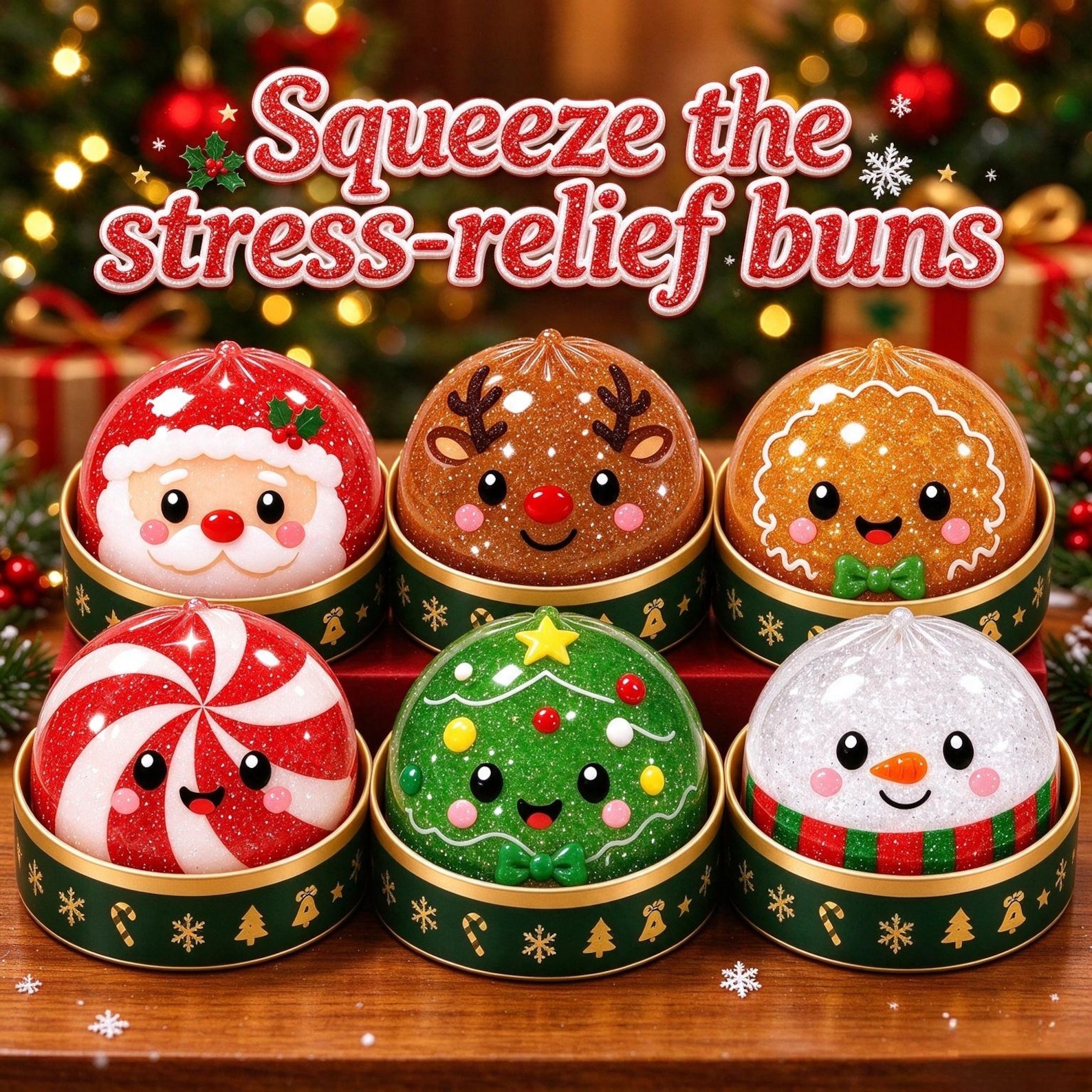 Christmas Dumpling Squishy Toy,Holiday Baozi Fidget Toy,Stress Relief Gift,Stocking Stuffer Gifts