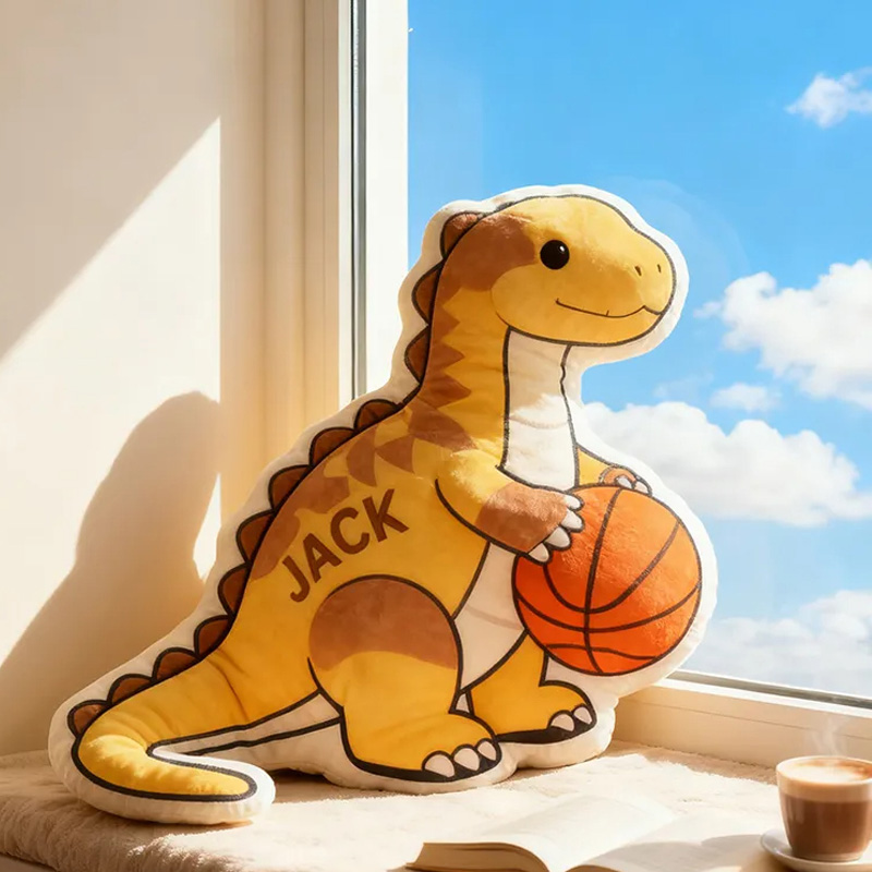 Personalized Dinosaur Basketball Pillow with Custom Name for Kids and Sports Fans