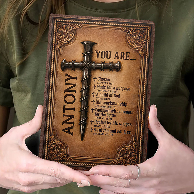Personalized You Are Leather Cover Notebook with Custom Name Encouraging Scripture Bible Verse Journal Religious Christian Gift for Men Teens Boys
