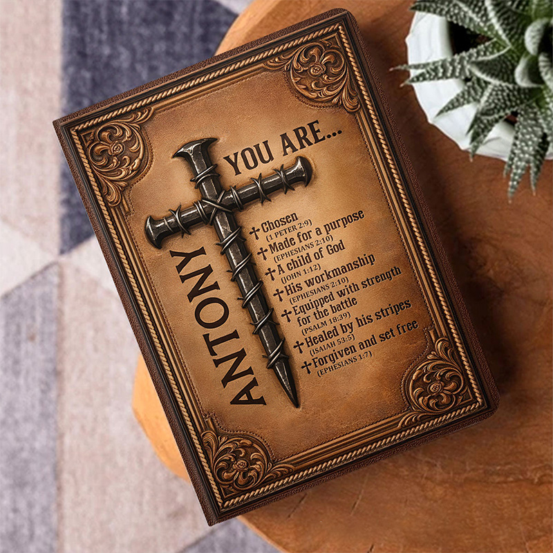 Personalized You Are Leather Cover Notebook with Custom Name Encouraging Scripture Bible Verse Journal Religious Christian Gift for Men Teens Boys