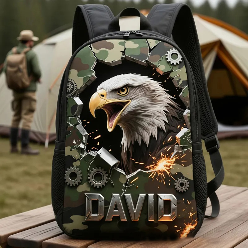 Personalized Mascot Backpack with Custom Name and Camo Design for Football and Outdoor Enthusiasts