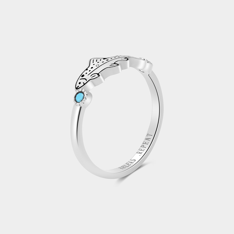 Personalized Sterling Silver Vintage Turquoise Trout Ring Custom Engraved Text