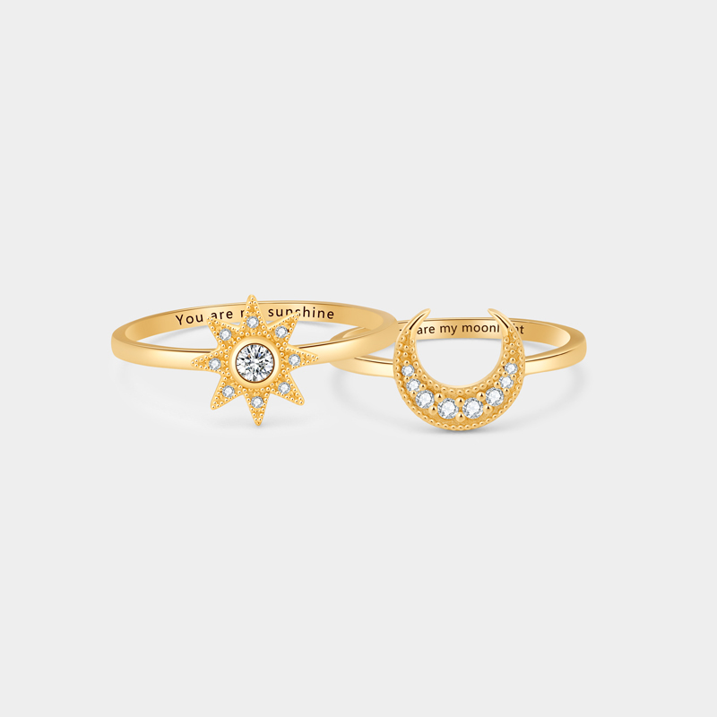 Personalized Eternal Sun and Moon Couple's Ring in Sterling Silver with Custom Text