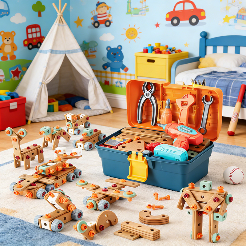 DIY three-dimensional platter screw screw assembly building block toys education Kids' Puzzle Toy Multi-Function Repair Kit Safe & Durable Tools with Storage Box for Children Boy Toys