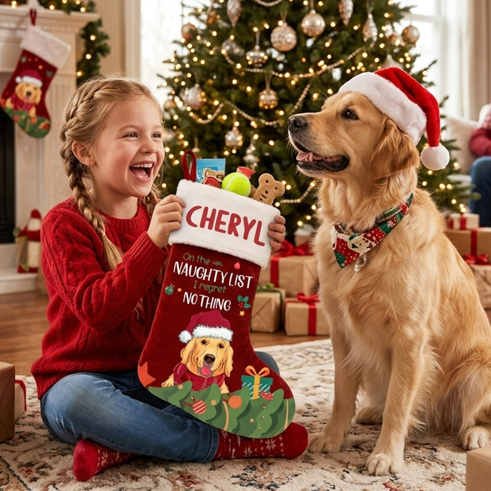Personalized Dog Christmas Stocking Custom Name Pet Christmas Eve Treats Gift For Dog Lovers Holiday Fireplace Mantel Decoration