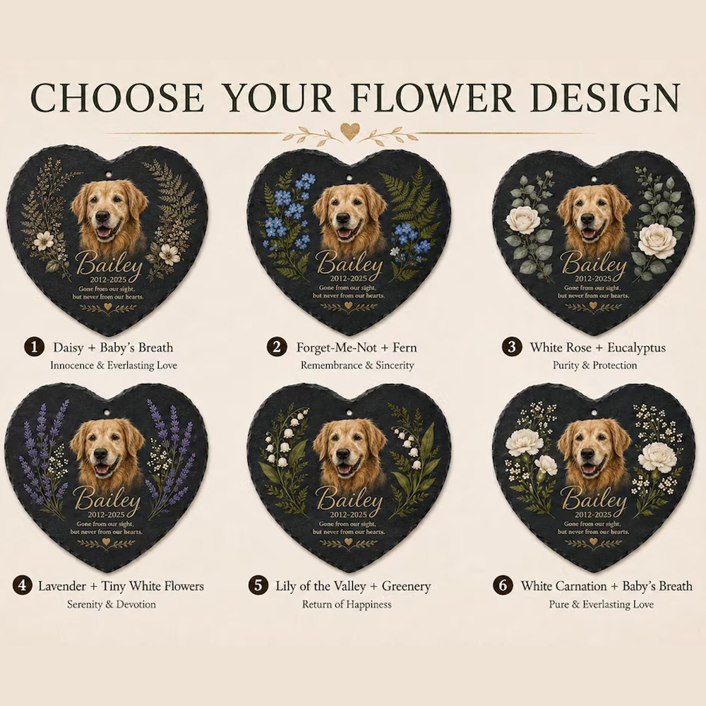 Personalized Black Slate Pet Memorial Plaque with Custom Portrait Heart or Round
