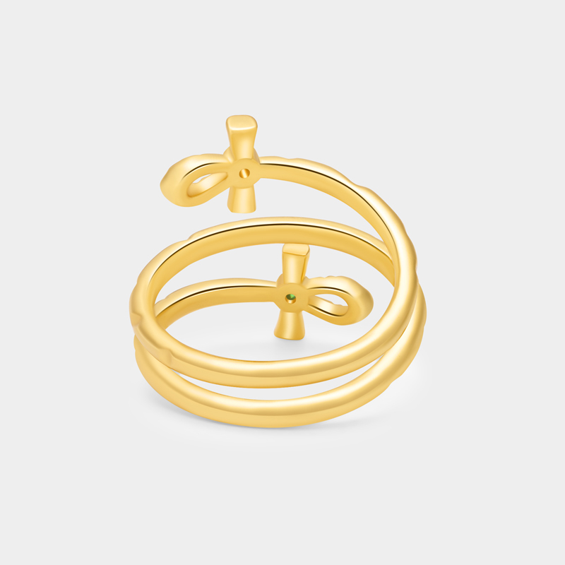 Personalized Sterling Silver Double Ankh Wrapped Ring Custom Text and Birthstone