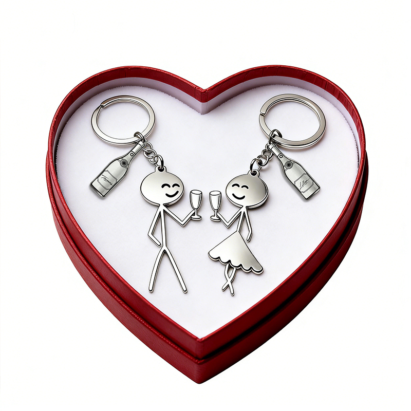 Personalized Minimalist Stick Figure Couple Keychain Engraved Keychain Symbolic Toast Gift for Partners