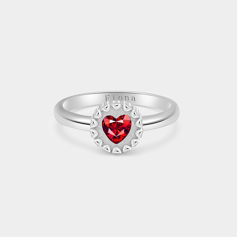 Personalized Blooming Heart Birthstone Ring with Custom Engraving – Elegant and Unique Sterling Silver Jewelry for Meaningful Gifts