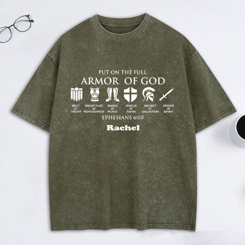 Personalized Armor Of God Washed T-Shirt with Custom Name Funny Knight Tee Christian Shirt Christian Gift Religious Gift for Christian Man