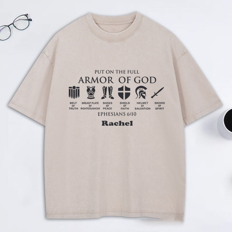 Personalized Armor Of God Washed T-Shirt with Custom Name Funny Knight Tee Christian Shirt Christian Gift Religious Gift for Christian Man