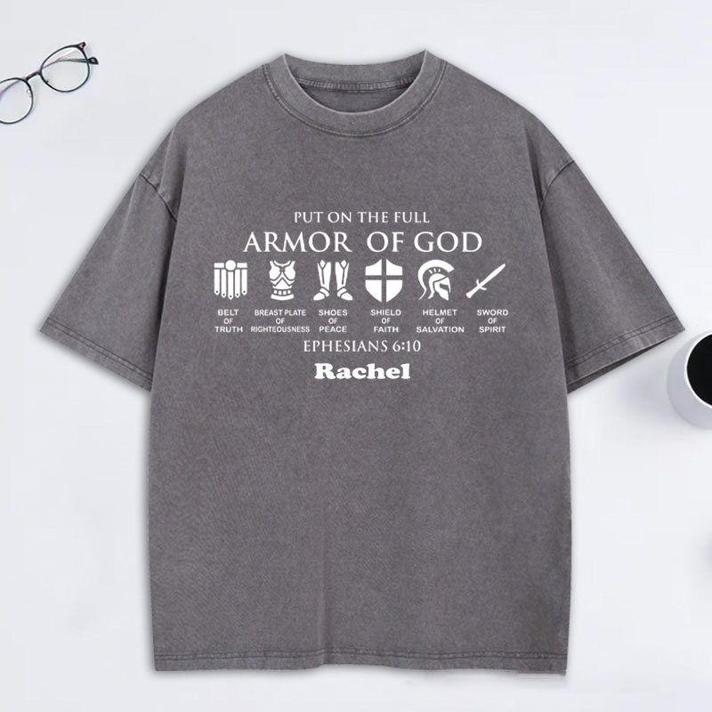 Personalized Armor Of God Washed T-Shirt with Custom Name Funny Knight Tee Christian Shirt Christian Gift Religious Gift for Christian Man