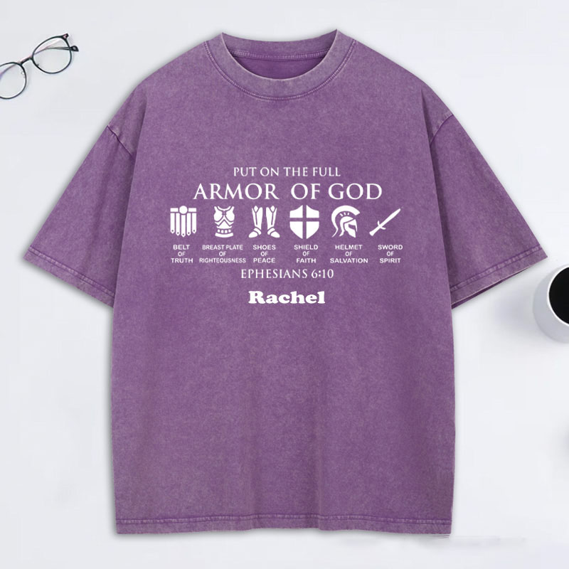 Personalized Armor Of God Washed T-Shirt with Custom Name Funny Knight Tee Christian Shirt Christian Gift Religious Gift for Christian Man