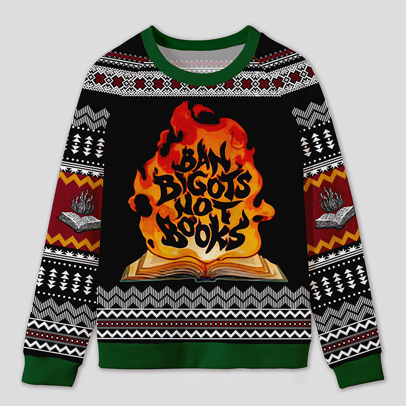 Personalized Anti Book Ban Humor Ugly Sweater Office Holiday Party Gift for Book Defenders
