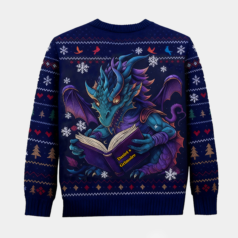 Personalized Magic Dragon Ugly Christmas Sweater Gift for Librarians and Reading Enthusiasts