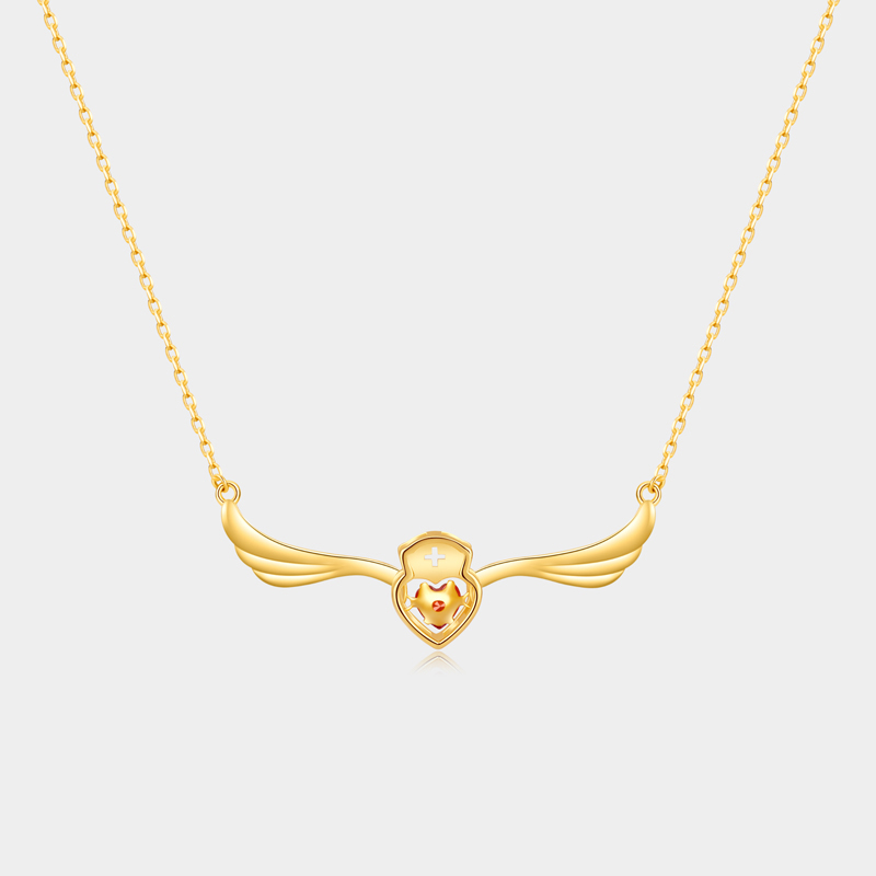 Personalized Sterling Silver Elegant Angel Wings Nurse Necklace with Custom Birthstone
