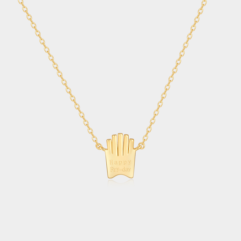 Personalized Fun Sterling Silver French Fries Pendant Necklace with Custom Birthstone