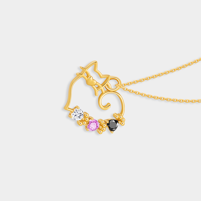 Personalized Openwork Cat Family Necklace A Gift for Your Beloved   925 Sterling Silver Necklace