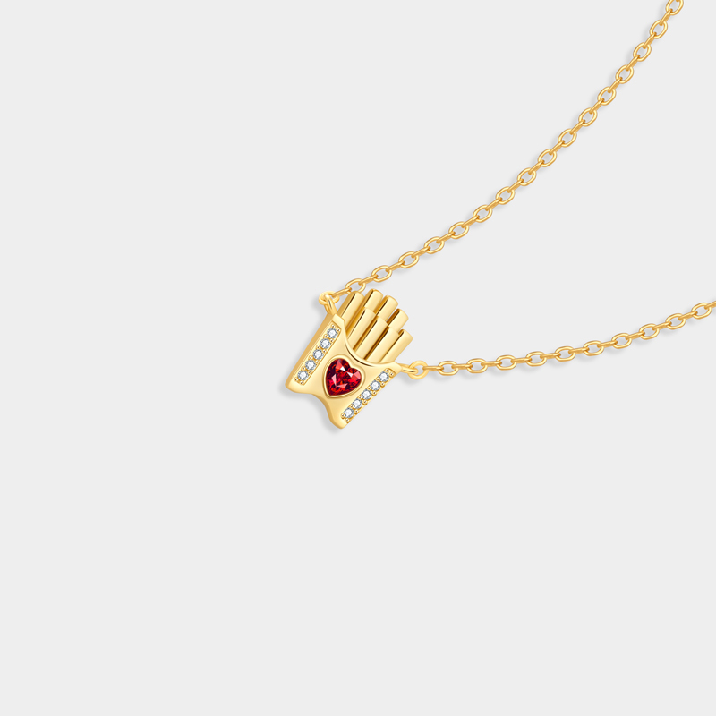 Personalized Fun Sterling Silver French Fries Pendant Necklace with Custom Birthstone